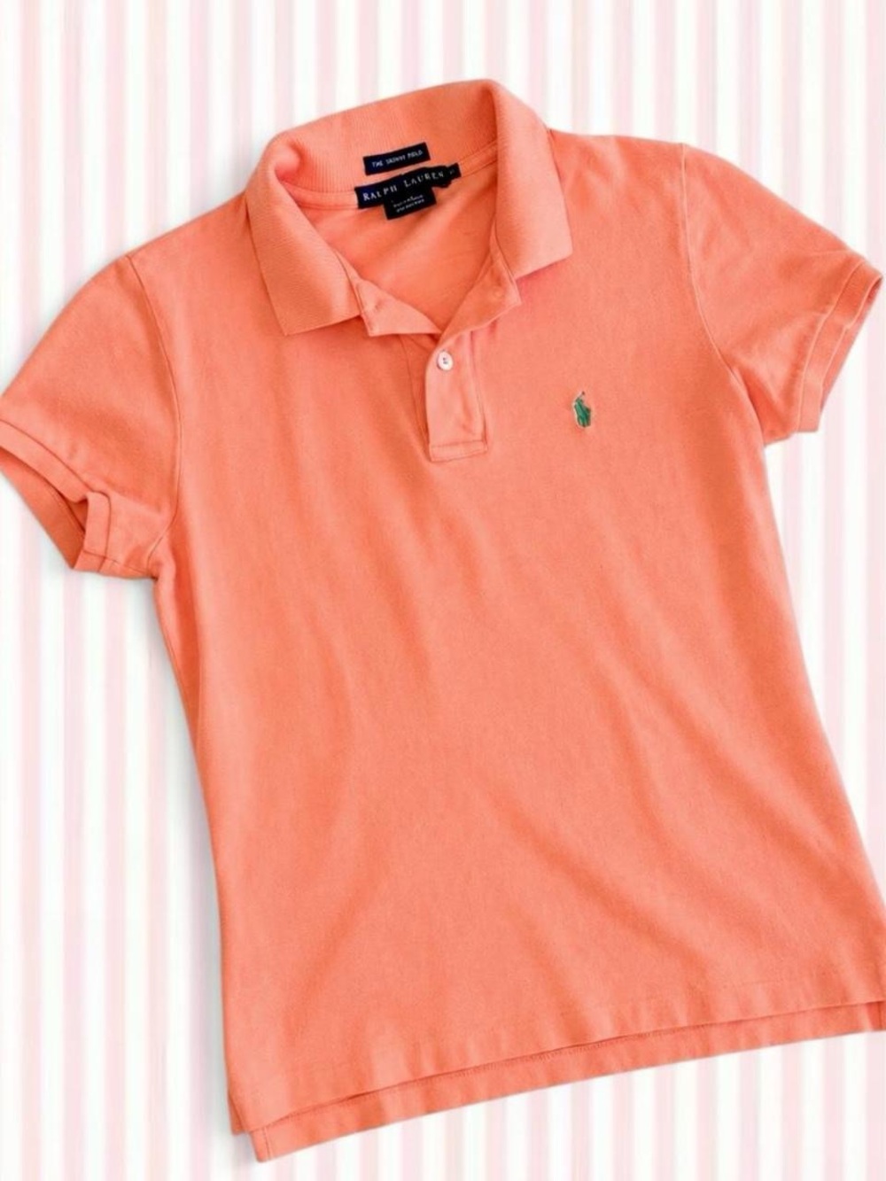 Ralph Lauren The Skinny Polo Melon Orange & Green Pony Shirt Medium